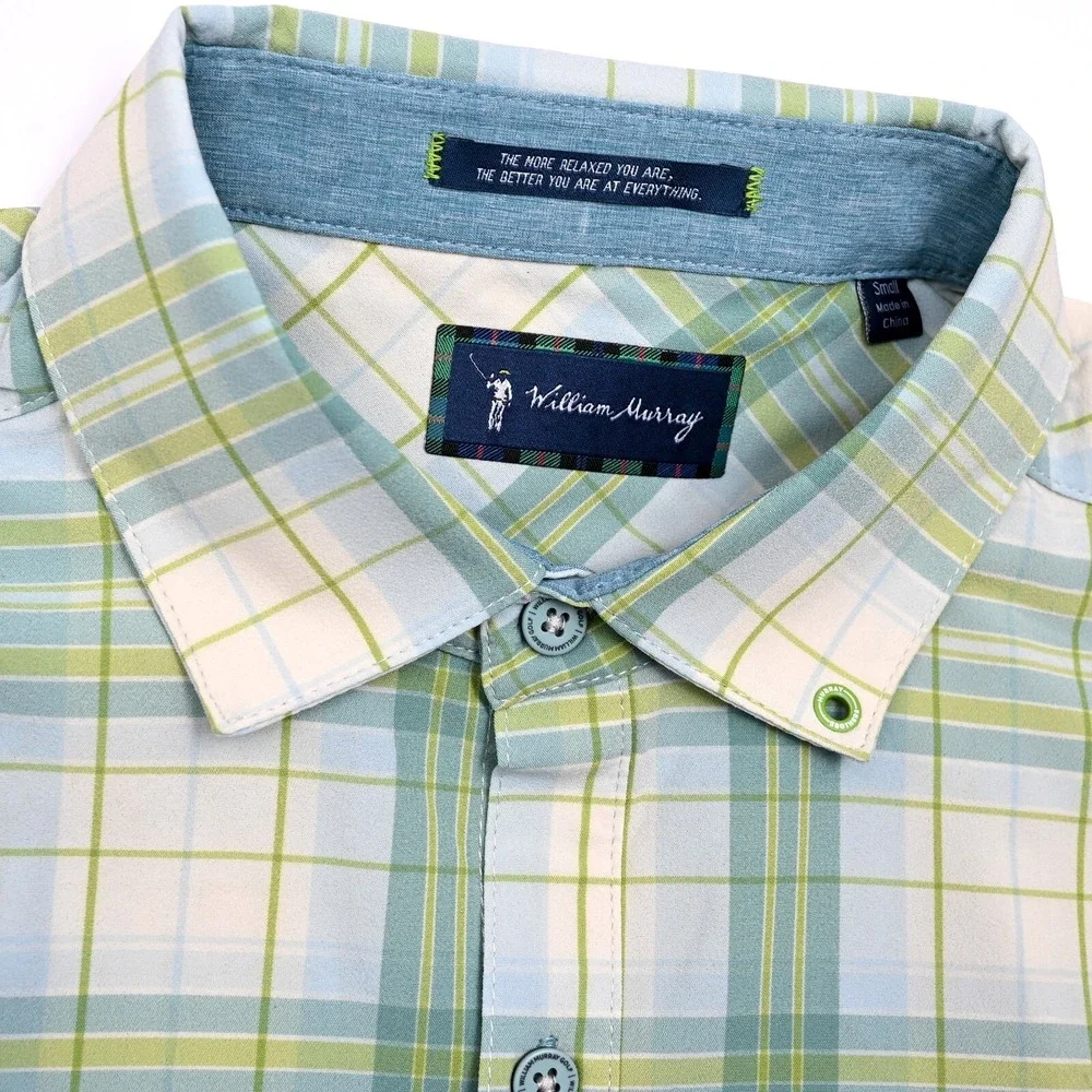 William Murray Shirt Mens S Golf Performance Vented Plaid Button‎ Up Stretch NWT